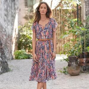 Sundance Women's Clarisse Floral Dress Multicolor Tiered Boho Midi Flowy Buttons